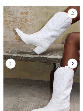 Jeffrey Campbell Daggett White Western Mid-Calf Heeled Boots